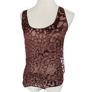 Robert Rodriguez sheer animal print Tank Top blouse xs 2 burgundy shirt silk